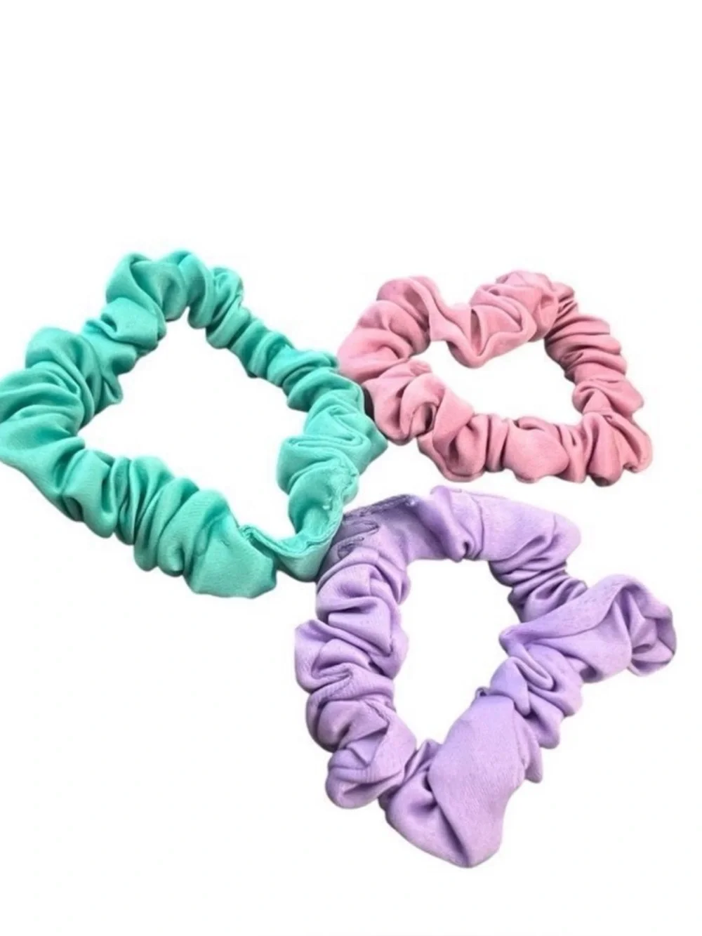 Gucci Floral Satin Scrunchie Trio in Purple, Pink & Teal with Floral Pouch